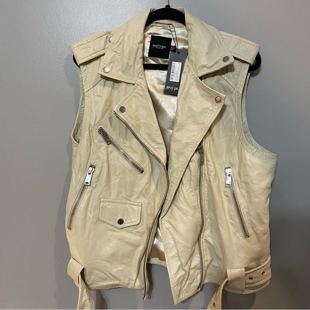 Nasty Gal 100% Real Leather Snake Effect Sleeveless Jacket in Cream White (10US)